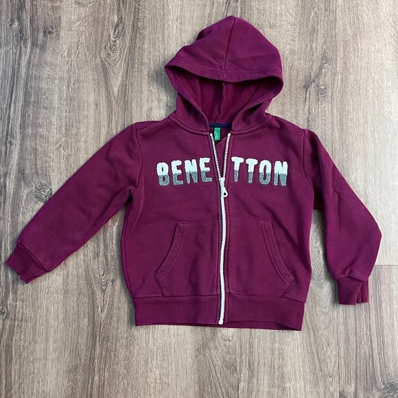 United Colors of Benetton Maroon Unisex Trendy Hoodie Sz XS - Picture 1 of 7